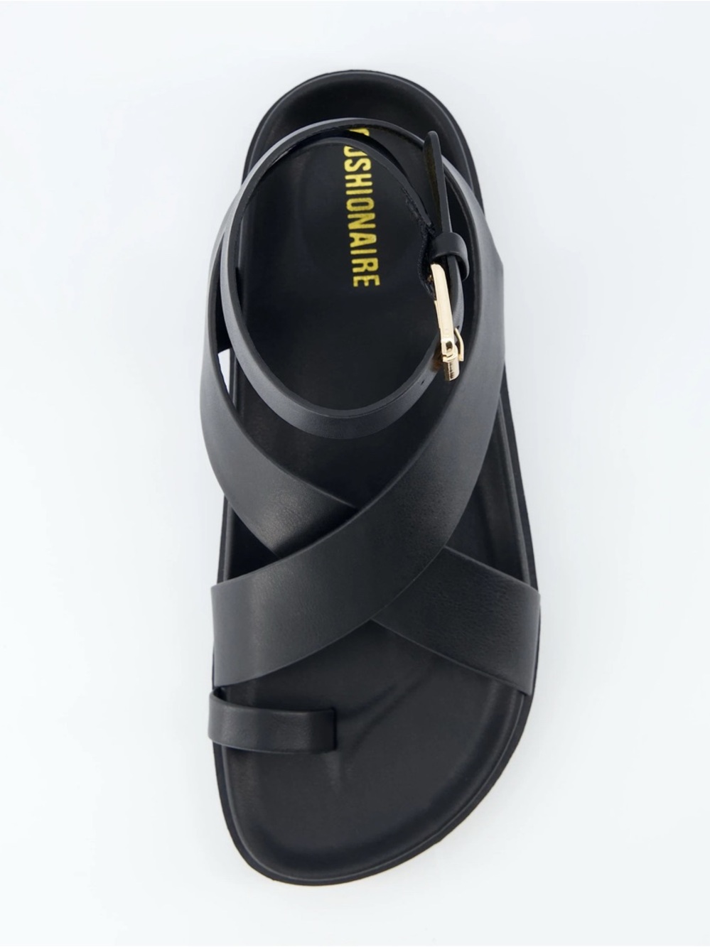 Cushionaire Entry Black Footbed Sandals vegan leather toe loop gold buckle 11W - Picture 12 of 12
